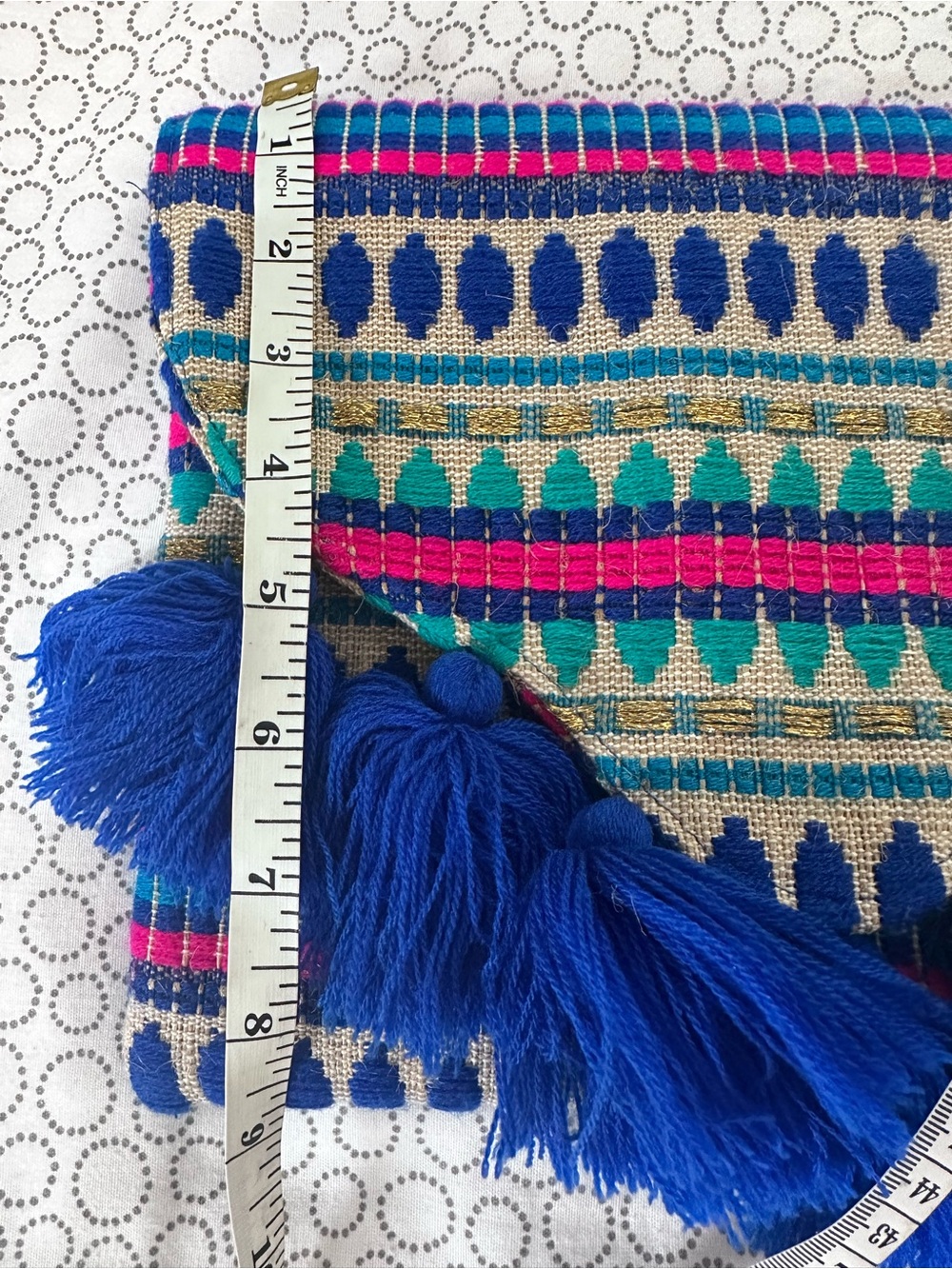 NWOT Boho Tassel Clutch - Blue & Pink Woven Envelope Bag - Picture 6 of 6